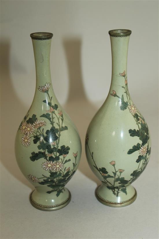 A pair of Japanese silver wire cloisonne enamel vases, early 20th century, 16cm, slight damage